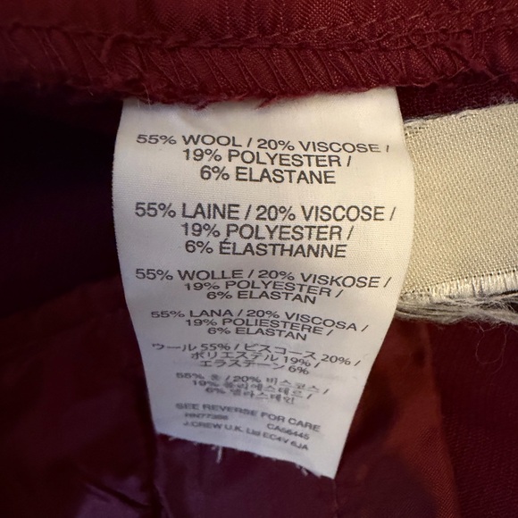 J. Crew Campbell Women's Burgundy Maroon Berry Crop Pants Tailored Wool Blend - Picture 8 of 14